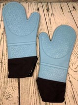 Extra Long Oven Mitts Blue Water Repellent Heat Resistant Grill BBQ Hot Non Slip - £22.35 GBP