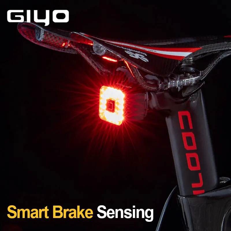 GIYO Smart Auto Bicycle Brake Light Tail Rear Sensing Light USB Cycling Light - £16.17 GBP