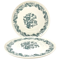 French Saxon Serving Plates Teal Tree Flora Fauna VIntage USA Made 10&quot; Set of 2 - £19.75 GBP
