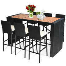 7 PCS Home Use Bar Table&amp; Chair Set Dining Furniture Set wood Table Top 6 Stools - £668.22 GBP
