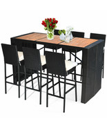 7 PCS Home Use Bar Table&amp; Chair Set Dining Furniture Set wood Table Top ... - £699.49 GBP