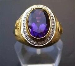 Anello Da Uomo Bishop In Simulato Oval Cut Amethyst Placcato Oro Giallo 14k - $85.02