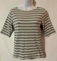 Max Studio Gray and White Striped 3/4 Sleeve Ribbed Cotton Blend Top Size M VGUC - £5.66 GBP