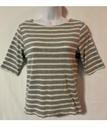 Max Studio Gray and White Striped 3/4 Sleeve Ribbed Cotton Blend Top Siz... - £5.49 GBP