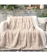 Champagne Ivory Faux Fur Throw Blanket Dreamy Gold Geometric Embossed Sh... - €26,35 EUR+