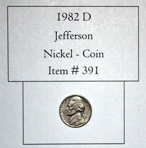 1982 D Jefferson Nickel, # 391, Jefferson Nickels, rare nickels, vintage coins - £12.60 GBP