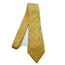 Giorgio Armani Mens Tie 100% Silk Gold Tan Diagonal Stripes Blue Accent - $33.37