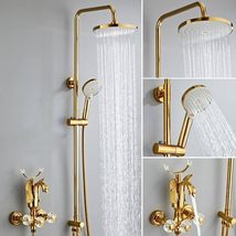 Bathroom Shower Faucet Set Gold Swan Rainfall Shower Mixer Style 2 - £1,381.88 GBP