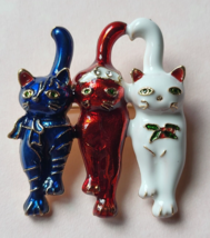Christmas 3 Kitty Cat Enameled Austrian Crystal Goldtone Pin Brooch - £8.00 GBP