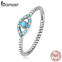 Genuine 925 Silver Turquoise Demon Eye Ring for Women Twist Design Trendy Promis - £17.44 GBP