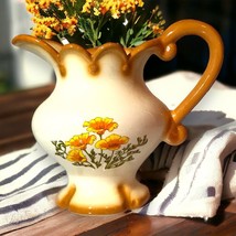 Vintage Handmade Ceramic Pottery Water Pitcher Retro Floral Design Vase - £13.10 GBP