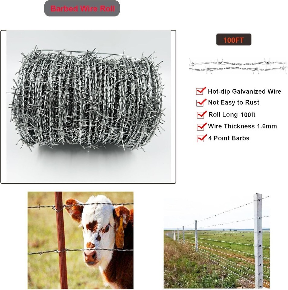 Durable 328 Ft Galvanized Barbed Wire Fence with Gloves - Craft & Security Use Item image 7