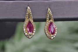 3.20Ct Marquise Ruby &amp; Diamond Push Back Gift Earring 14k Yellow Gold Over - £93.10 GBP