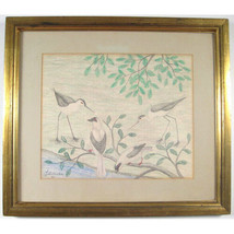 &quot;Birds&quot; By Lawrence Lebduska 1961 Signed Pencil and Crayon Drawing 21&quot;x24&quot; - $389.49