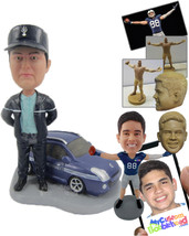 Personalized Bobblehead Handsome Fella Wearing Jacket Standing With His Car - Mo - £138.57 GBP