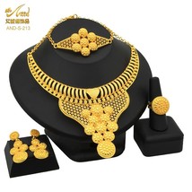 ANIID Ethiopia Dubai 24K Gold Plated Jewelry Set Choker Necklace Earring Ring Fo - £34.86 GBP