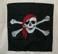 22&quot;X22&quot; Jolly Roger Pirate Red Hat Skull And Bones 1 Bandana - £11.18 GBP