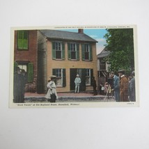 Linen Postcard Mark Twain at his Boyhood Home Hannibal Missouri Photo People - £7.98 GBP