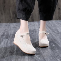 Canvas wedge platform shoes comfort cotton embroidery vintage ladies casual wedged high thumb200
