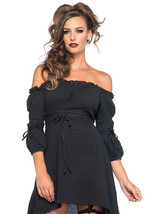Gauze high low peasant dress with tie up waist and sleeves MEDLGE BLACK - £51.51 GBP