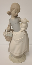 Vintage Lladro 4835 Girl with Lamb or Sheep and Basket Spain 9.5&quot; Matte Retired - £37.37 GBP