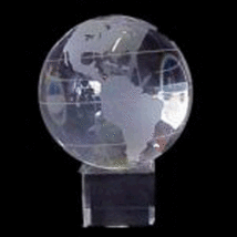 Etched Crystal World Globe on Crystal Cube Stand Statue - $39.00