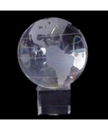 Etched Crystal World Globe on Crystal Cube Stand Statue - £31.17 GBP