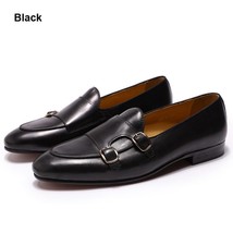 Leather Mens Loafer Shoes Handmade Monk Strap Wedding Party Casual Dress Shoes B - £103.34 GBP