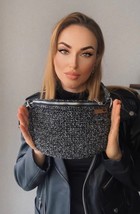 Banana Bag black silver with Shoulder Strap. Banana bag with zipper and ... - $100.00