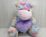 Blue cow plush purple love heart textured raised colorful hearts sitting - $15.34