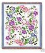 72x54 HUMMINGBIRD Tapestry Floral AFGHAN Throw Blanket  - £49.61 GBP