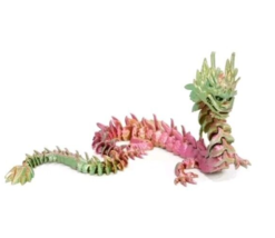 3D Printed Dragon Articulated Chinese Dragon 12 In Pink Green - $12.82