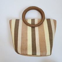 Seagrass Striped Purse Small Handbag Hand-held Round Handle Bag - $9.49