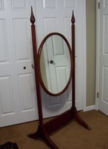 Antique Cheval Oval Mirror on Floor Stand Mahogany Brass Claw Feet Wing ... - $249.99