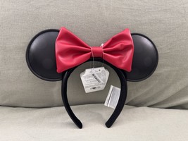 Disney Parks Black with Red Bow Faux Leather Minnie Mouse Ears Headband NEW - $44.90