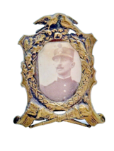 Antique Miniature Postage Stamp Picture Frame French Soldier Photograph - $222.74