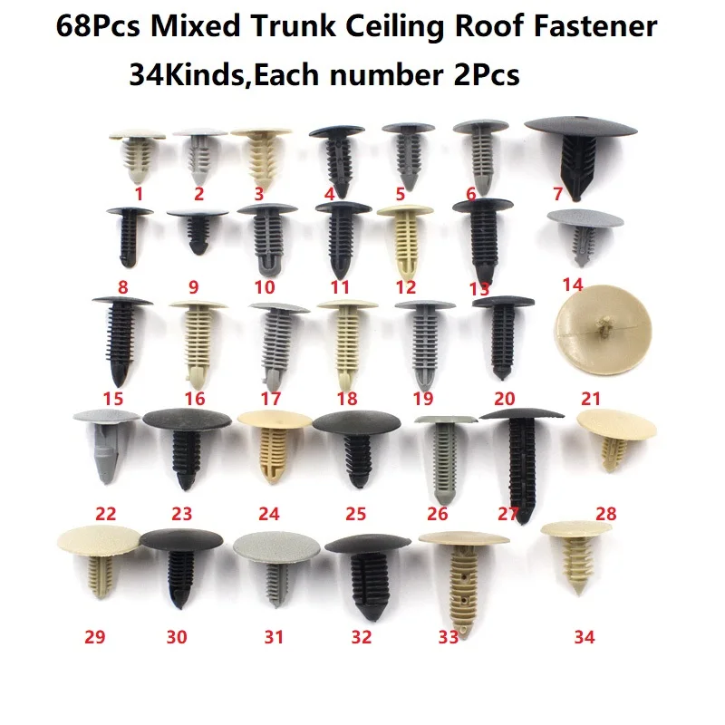 Mixed Auto Trunk Ceiling Roof Engine Cover Insulated Cotton Plastic Fastener - £10.18 GBP