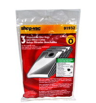 Shop Vac Type O 5 Gallon Wall Mount Vacuum Disposable Filter Bags 3 Pack... - $24.95