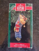 1992 Hallmark Pressed Tin Stocked with Joy Christmas Stocking Keepsake Ornament - £11.38 GBP