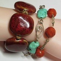 Sterling Silver 3 Pc Bundle Pack Lot Handmade Coral Turquoise Ceramic Br... - $51.48