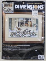 Dimensions Cross Stitch Winter Christmas Cat Kitten Window Three Bird Wa... - £22.85 GBP