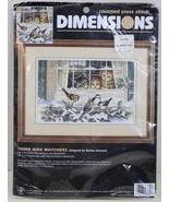 Dimensions Cross Stitch Winter Christmas Cat Kitten Window Three Bird Wa... - £22.94 GBP