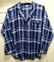 Victoria&#39;s Secret Womens Xl Plaid Long Sveeve Sleepwear Shirt Top Blue - £19.70 GBP