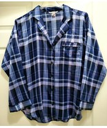 Victoria&#39;s Secret Womens Xl Plaid Long Sveeve Sleepwear Shirt Top Blue - £18.79 GBP