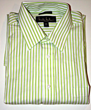 NICOLE MILLER New York SLIM FIT Lime GREEN Striped SHIRT Long Sleeve 16 L - $118.77