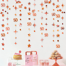 Rose Gold 50th Birthday Decorations Number 50 Circle Dot Twinkle Star NEW - £15.46 GBP