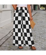 Checkerboard Black White Elastic Waist Tether Wide Leg Pants with Pockets - $749.38 MXN+