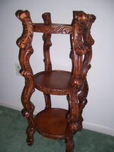 GORGEOUS HANDCARVED WOOD 3 ROUND SHELF ACCENT TABLE CURVY GRACEFUL CARVE... - $250.00