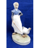 Vintage  Royal Copenhagen 528 Porcelain Girl with Goose Figurine, 7" Tall - $44.55