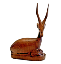 Figurine Antelope w/ Calf Hand Carved Wooden Made in Kenya Carving Vintage - £22.13 GBP